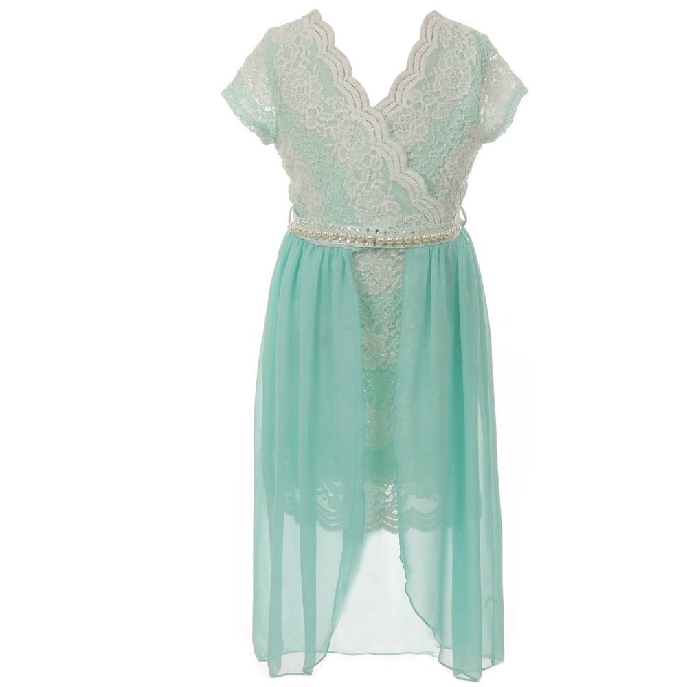 Girls Floral Lace Chiffon Pearl Birthday Holiday Party Flower Girl Dress Mint